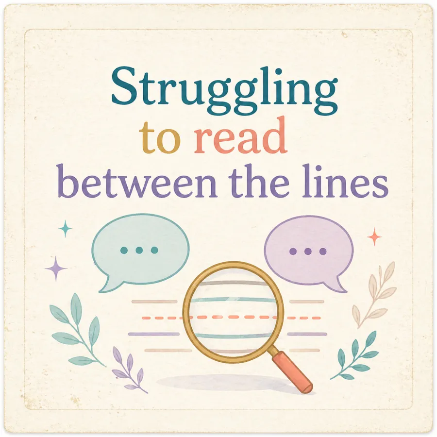 Illustration representing the struggle to read between the lines in social situations.